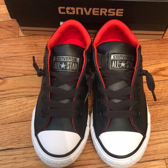 boys black leather converse